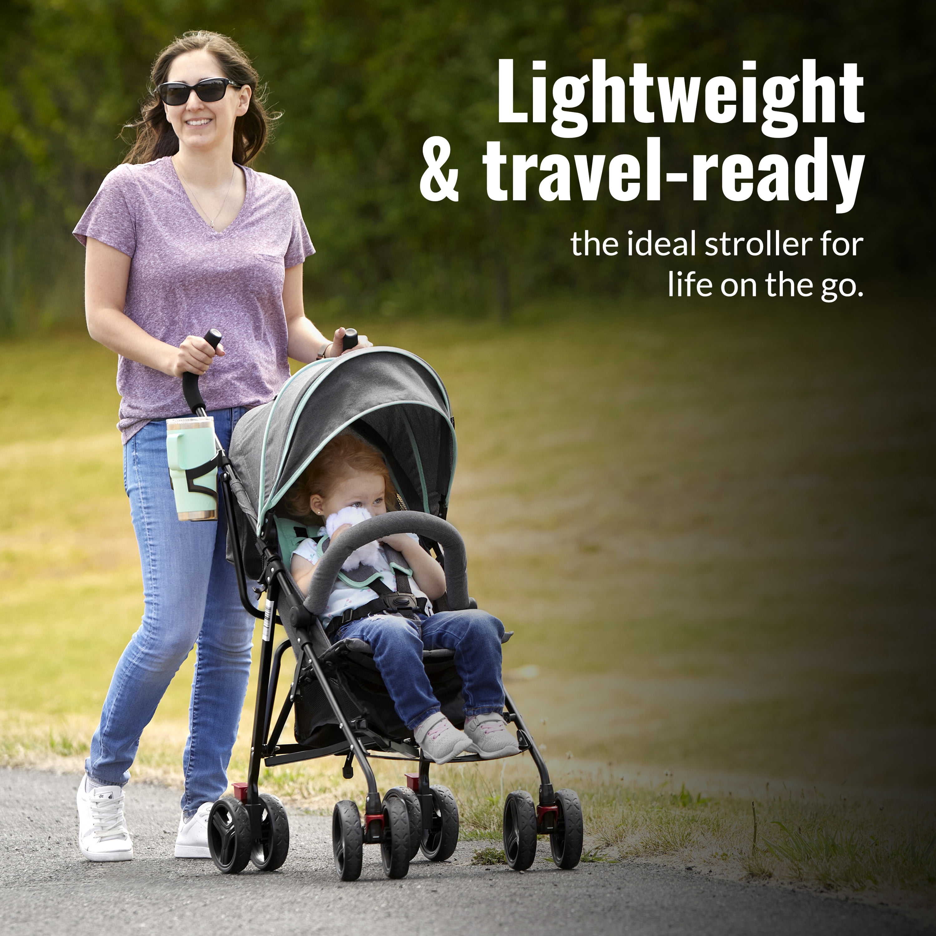 Dream On Me Vista Moonwalk Stroller, Lightweight Infant Stroller with Compact Fold, Multi-Position Recline, Canopy with Sun Visor, Perfect for Traveling and Theme Parks, Mint