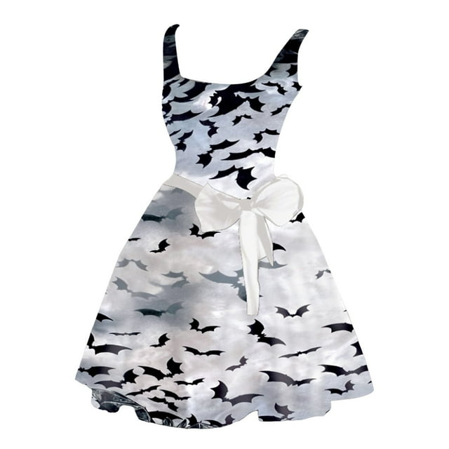 Halloween pour Femmes Robe Tunique Évasée Imprimée Sans Manches pour Invité de Mariage Fête