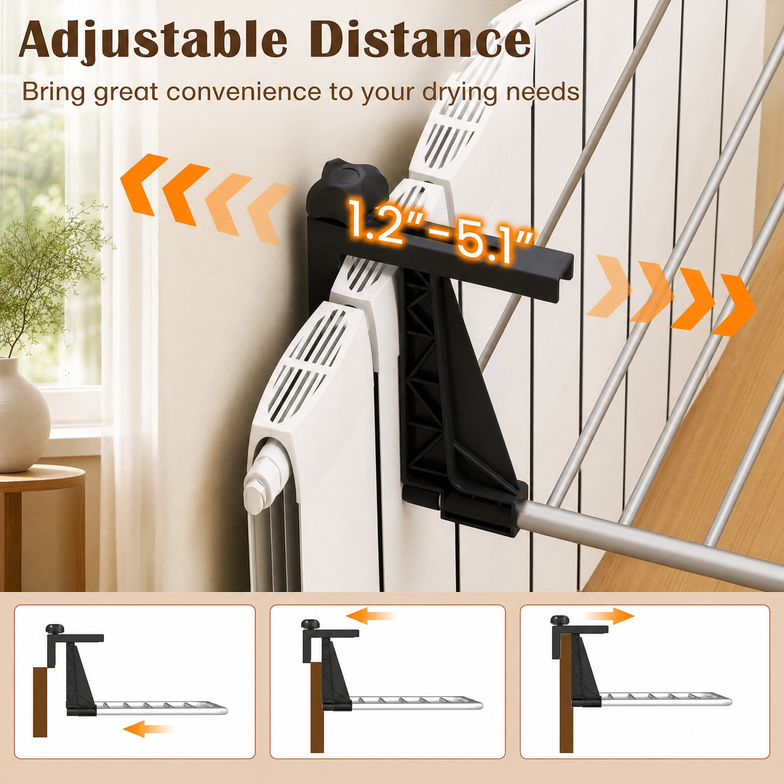Vebreda Foldable Clothes Drying Rack, Portable Clothes Drying Rack Extendable Radiator Clothes Airer, Robust Aluminum Frame, Adjustable Distance