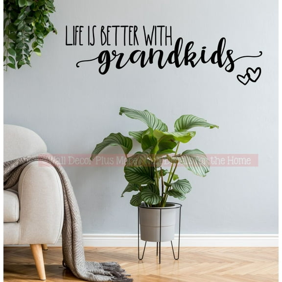 Life is Better with Grandkids Wall Decals Quotes - Removable Vinyl Wall Art Sticker - Grandkids Wall Decor Quote - Vinyl Lettering Decor - Family Quotes Wall Decor, 36x11-Inch, Black