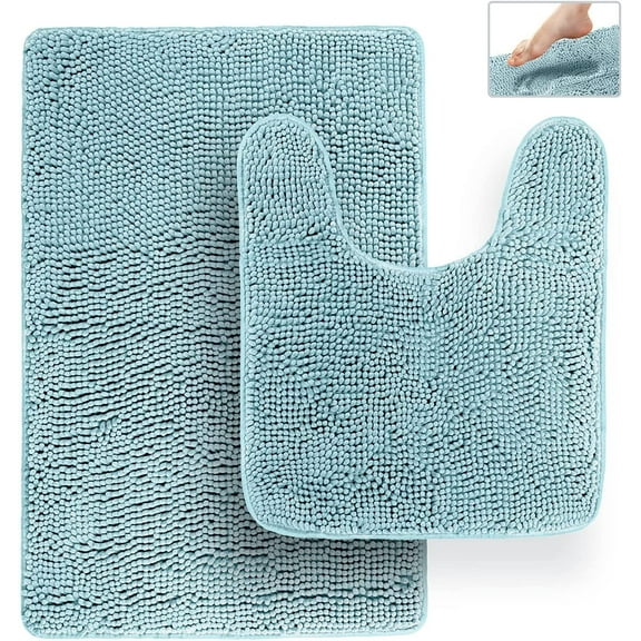 Bathroom Rugs and Mats Sets, Chenille Microfiber, Quick Dry, Ultra Soft Luxury, Shaggy Absorbent Non-Slip Washable Bath Rugs, Bath Mats for Bathroom, Shower Mat & Tub (Aqua, 21"x32", 2 pcs)