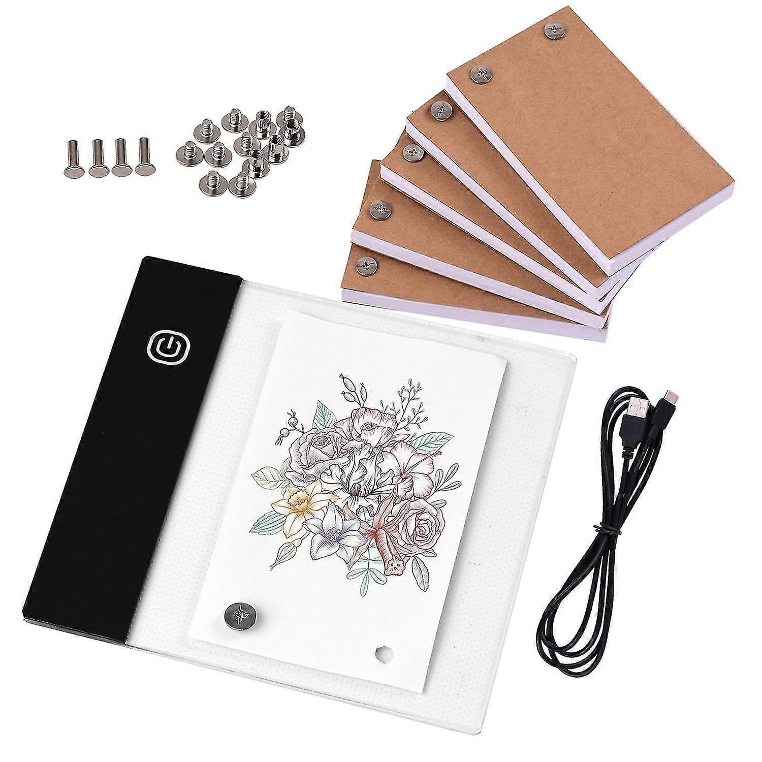 Flip Book Kit with Mini Light Pad LED Lightbox Tablet Design with Hole 300 Sheets Flipbook Paper Bin