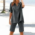 thumbnail image 2 of MSJUHEG 2 Piece Workout Sets for Women Plus Size Short Sets Summer Sets Linen Shorts for Women Womens 2 Piece Outfits Summer 2 Piece Sets for Women Summer Summer Sets for Women Dark Gray 4XL, 2 of 7