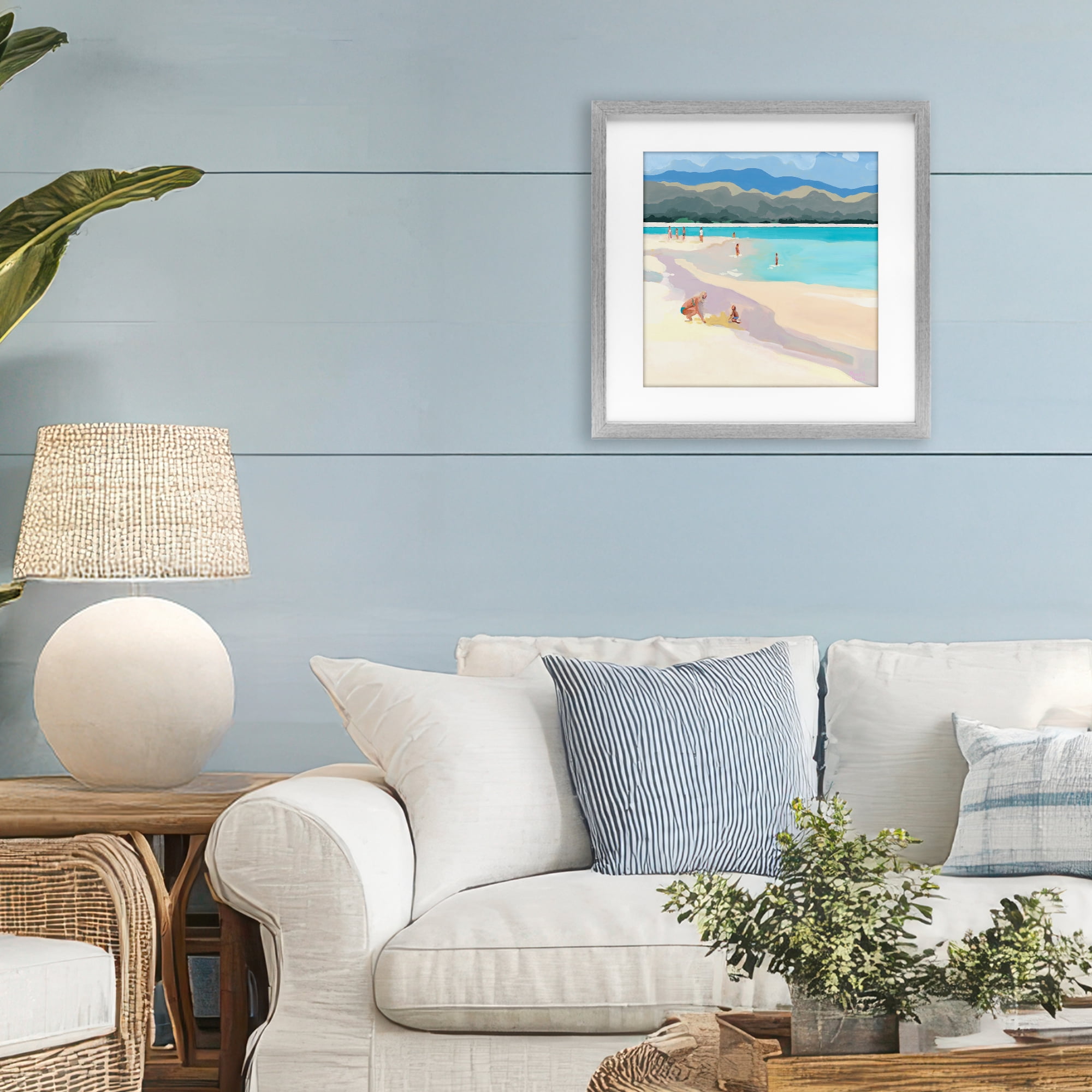 Stupell Industries Mother & Child Beach Scene Gray Framed Print Under Glass, design by Meredith Howse