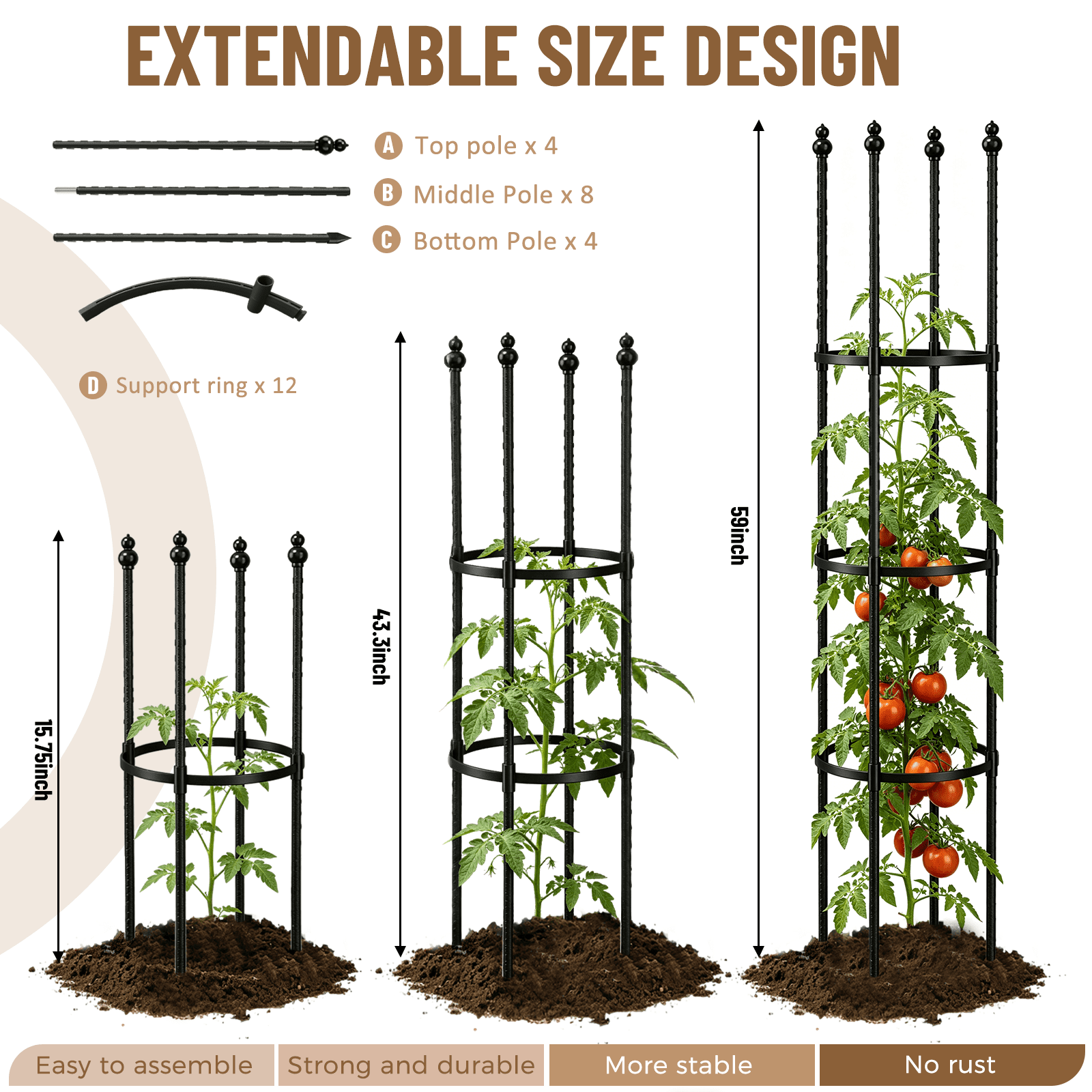 Garden Trellis, Tomato Cage Tall Plant Support Climbing Vines Flowers Stands Cucumber Trellis Plant cage(Tall 59 inches，2 Pack)