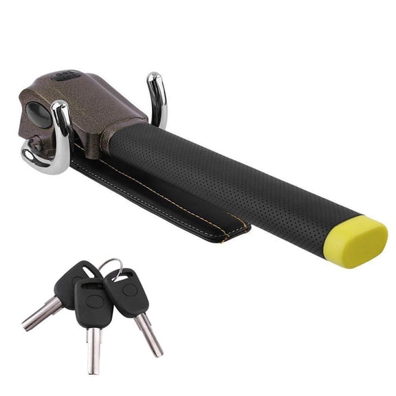 QENASHAING Steering Wheel Lock with Alarm, Adjustable 10-inch Alloy and Leather Bar, Folds Flat for Easy Vehicle Storage and Theft Deterrence