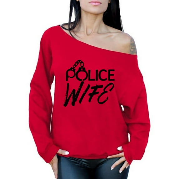Awkward Styles Police Wife Sweatshirt Police Wife Off the Shoulder Sweatshirt Valentine's Day Gift Police Officer Wife Valentine Sweater for Women Police Wife Gifts Proud to Be a Police Wife Sweater