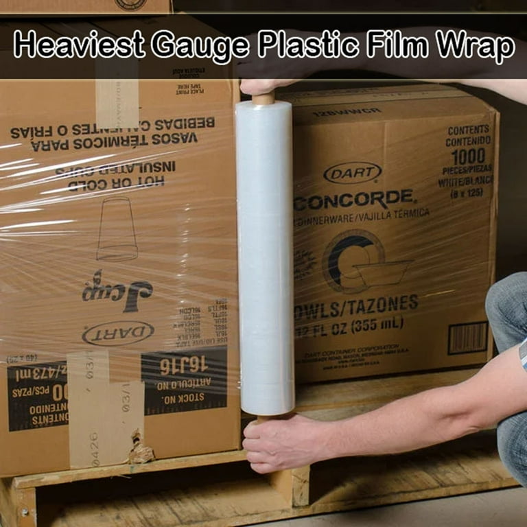 [4 Roll] 18 Inch x 1000 Feet Plastic Shrink Wrap - Clear Heavy Duty Stretch  Wraps, Adhering Film for Moving Packing Paper Storage Office Supplies