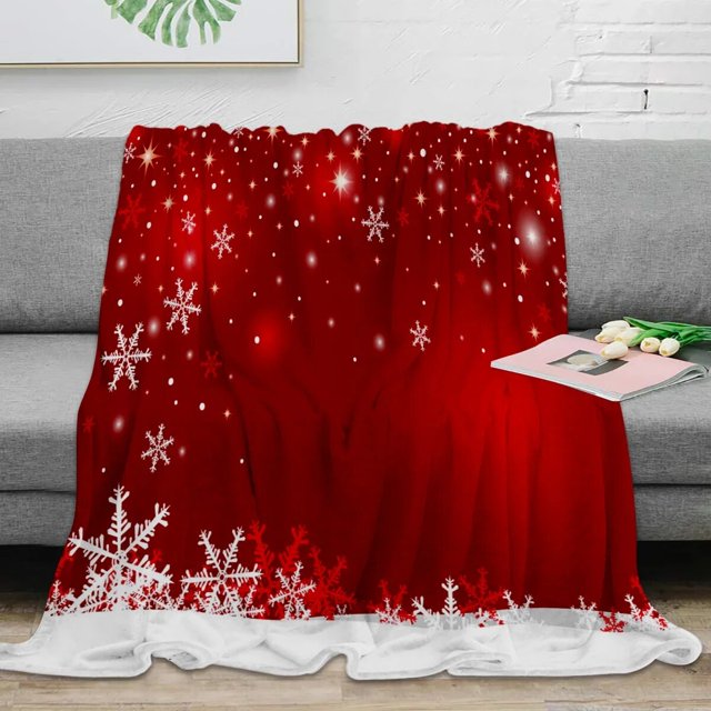 Copo de nieve de Navidad, manta roja, manta cálida portátil para camas, decoración del hogar, manta para sofá