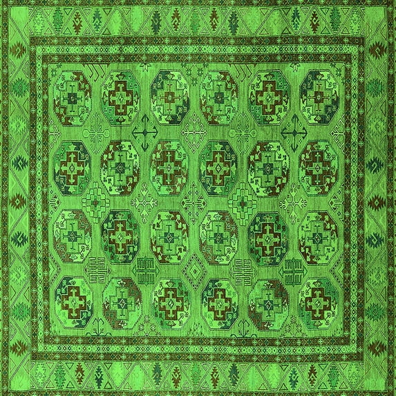 Ahgly Company Indoor Square Oriental Green Traditional Area Rugs, 3' Square
