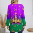 thumbnail image 4 of Resicozy Mardi Gras Shirts for Women Fashion Long Sleeve Tshirt Graphic Tees Top Funny V Neck Holiday Pullover Tops Dark Purple XL, 4 of 4