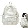 thumbnail image 2 of Polka Dot Backpack for Women, 16.93X11.81X5.91 inch Lace Decor Kawaii Backpack, Cute Casual Daypack, Drawstring Side Pocket Bookbag, Bow Charm Rucksack for Travel Daily Outdoor Walking Use, 2 of 6