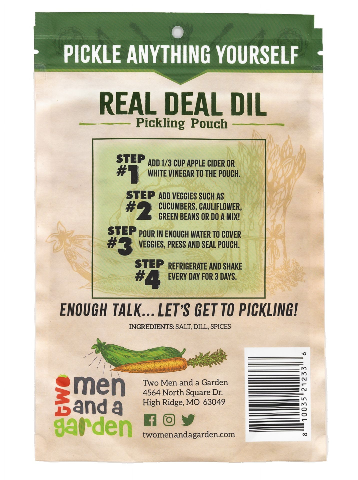 (3 pack) Two Men and a Garden Real Deal Dill Pickling Pouch, 1.2oz Single Count, No Allergens