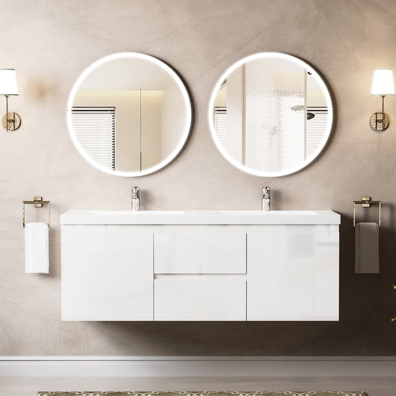 60" Floating Double Sink Vanity for Bathroom | Instantly Enhances Bathroom Decor | Plywood and Engineered Wood Build | Moisture - Resistant for Bathroom Use