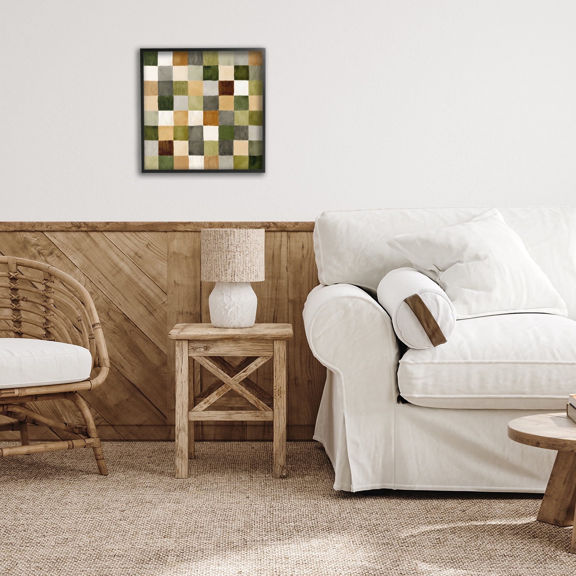 Stupell Industries Checkered Earth Tones Black Framed Giclee Art, design by Petal Prints Design