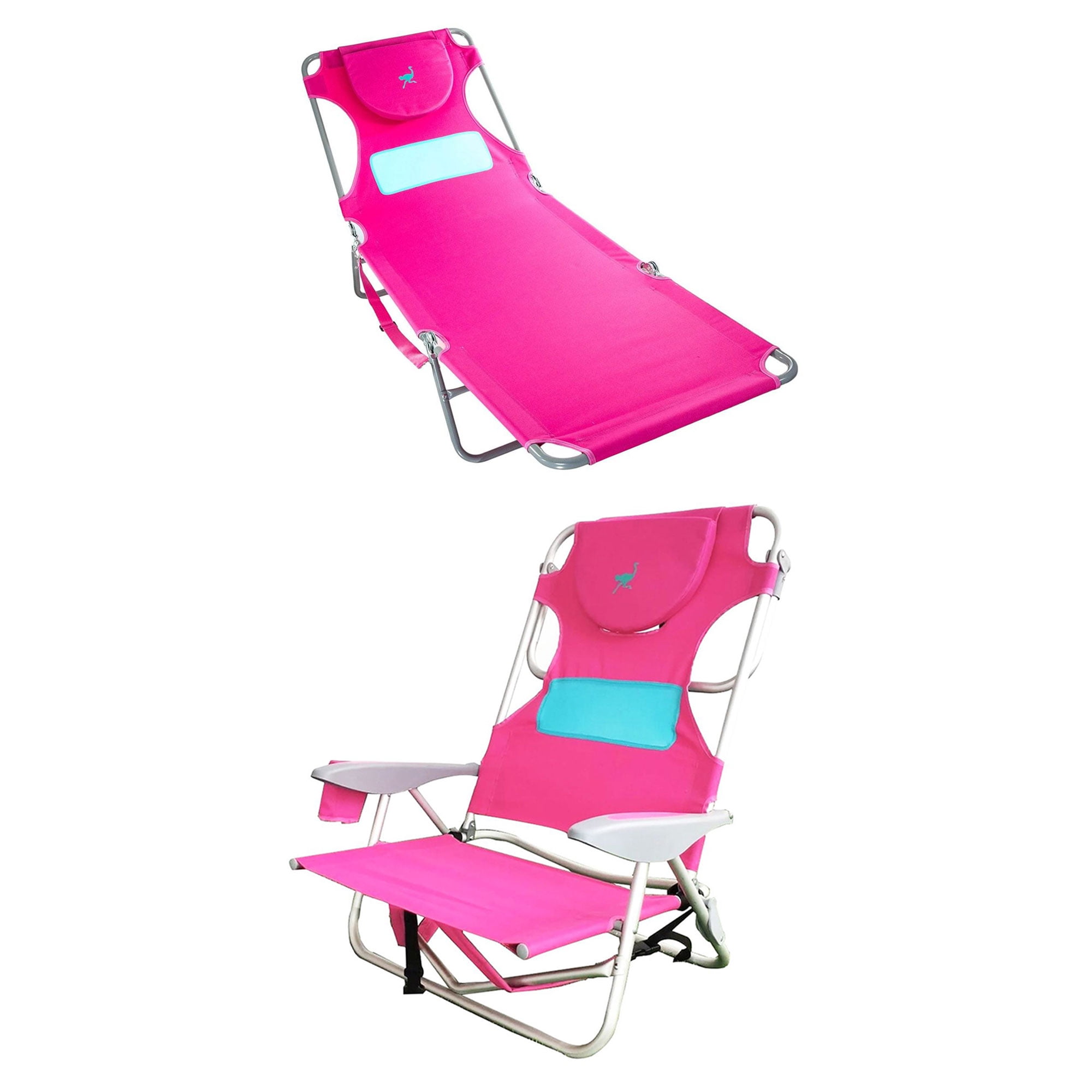 Ostrich Ladies Comfort Lounger Beach Chair and On Your Back Chair Pink Walmart