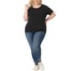 thumbnail image 2 of Camisas de punto de mujer de tallas grandes Agnes Orinda, de manga corta, cuello redondo, top casual negro 1X, 2 of 6