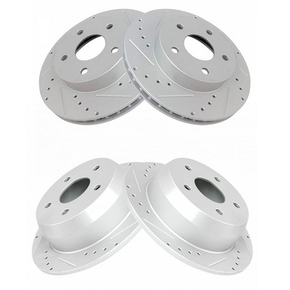 TRQ Front and Rear Performance Brake Rotors Set Premium G-Coated Cross Drilled & Slotted Fits Select 1999-2004 Jeep Grand Cherokee