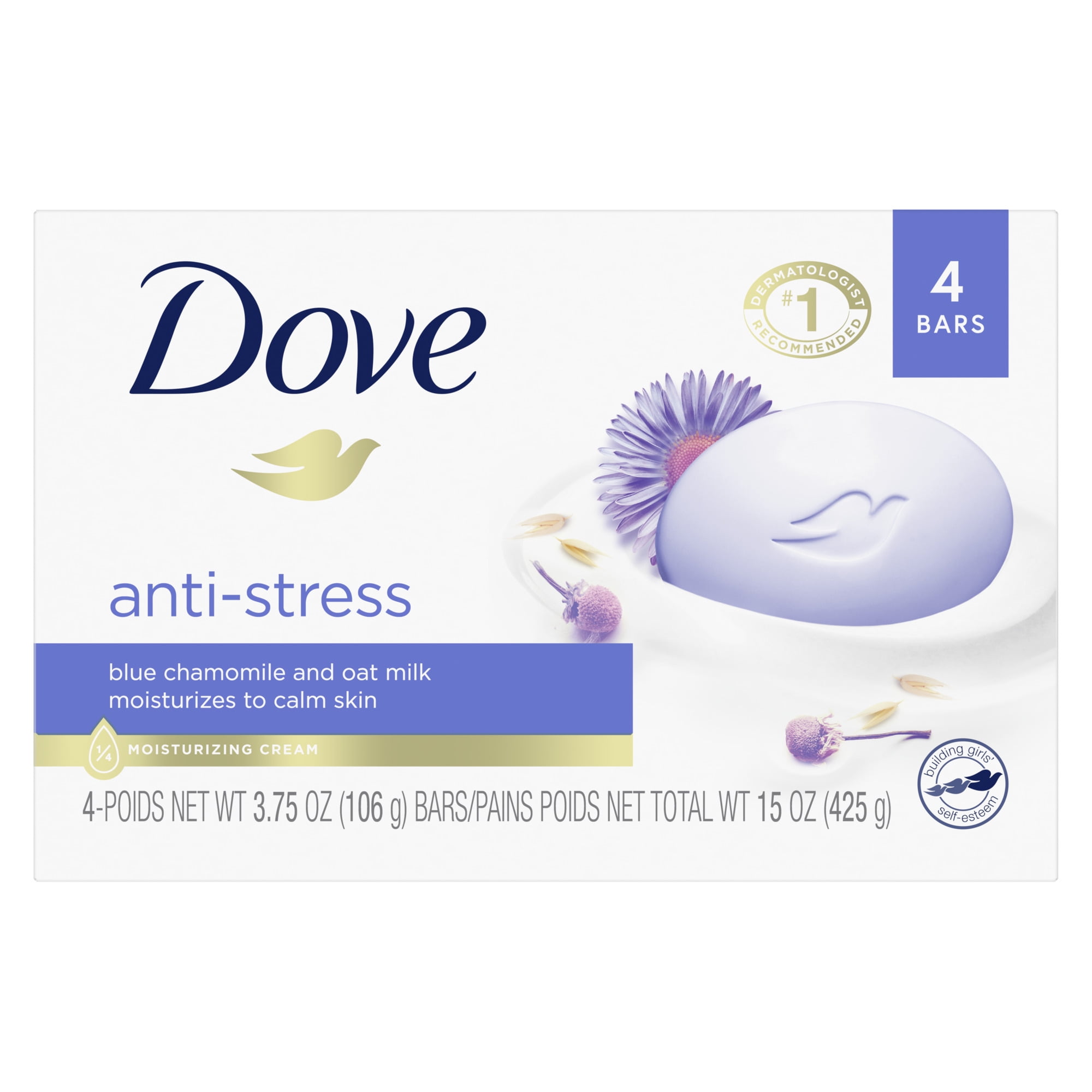 Dove Anti-Stress Blue Chamomile And Oat Milk Cream Bar 3.75 Oz 4 Count