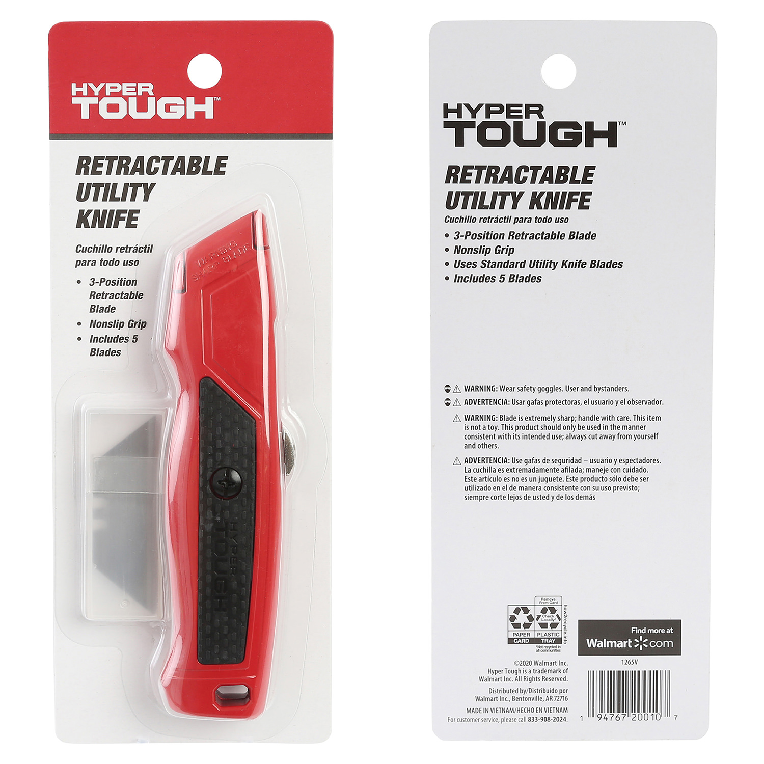 (Paquete de 4) Hyper Tough Cúter retráctil con 5 cuchillas 6