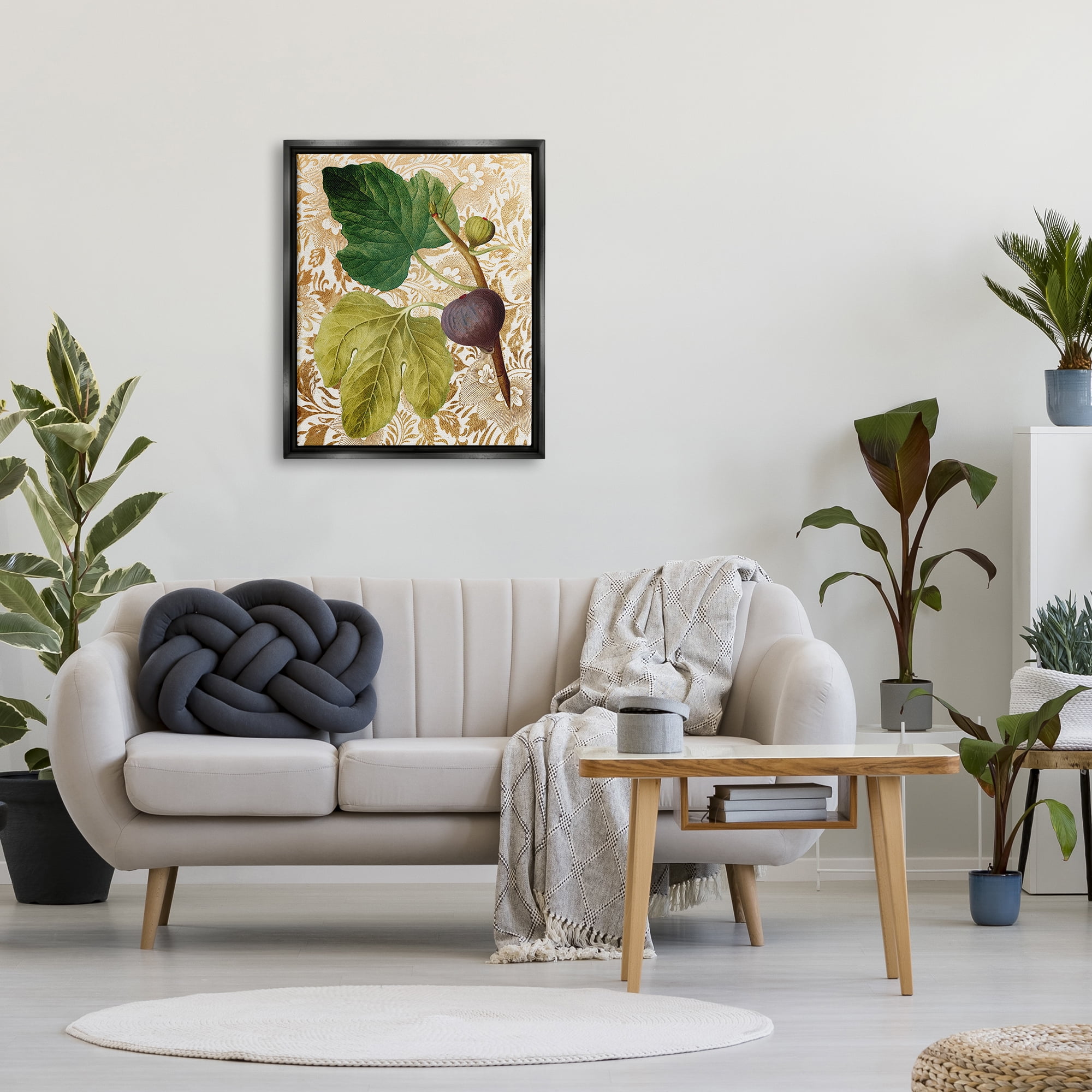 Stupell Industries Ornate Produce Fig Plant Pattern Botanical & Floral Painting Black Floater Framed Art Print Wall Art