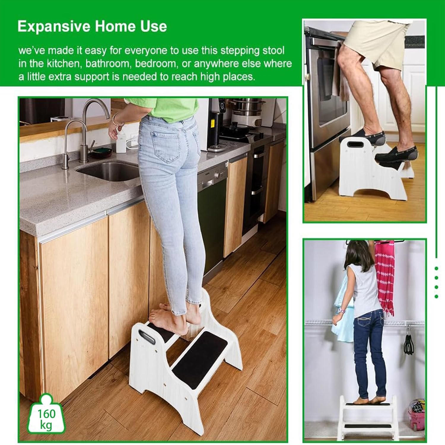StrongTek Wood 2-Step Stool, White, 350 Lb Capacity photo 2