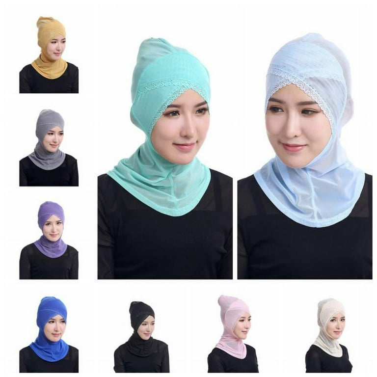 Herrnalise Women Hijab Hat Lace Underscarf Islamic Cover Bonnet Cap Scarf Muslim, Women's, Size: One size, Black