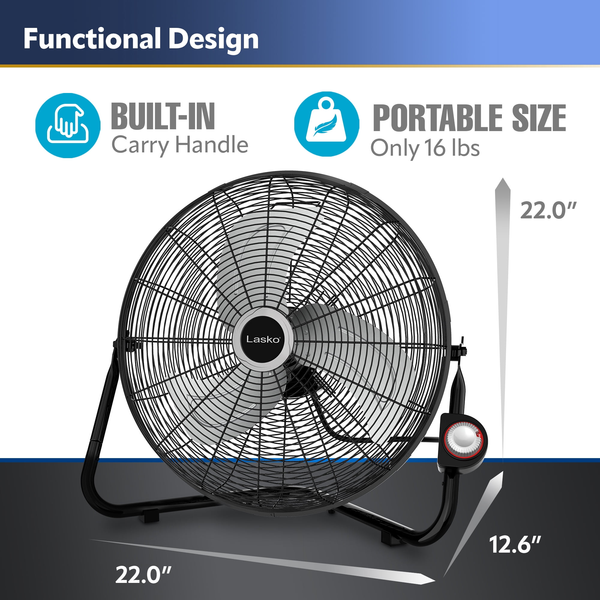 Lasko 20 Max Performance High Velocity Floor Fan with Wall Mount Option  and 3 Speeds, 2264QM, Black - Walmart.com