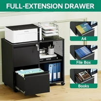 Letaya Mobile File Cabinet, Metal Lateral Rolling Printer Stand Filing Cabinets with Shelves for Home Office-Storage A4/F4/Letter (Black)