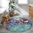 thumbnail image 4 of Spring Purple Flower Round Area Rug 4 FT, Non Slip Indoor Outdoor Rug, Retro Wall Seamless Garden Pastoral Washable Soft Circular Carpet Non-Shedding Floor Mat for Coffee Table Nursery Foyer Balcony, 4 of 8