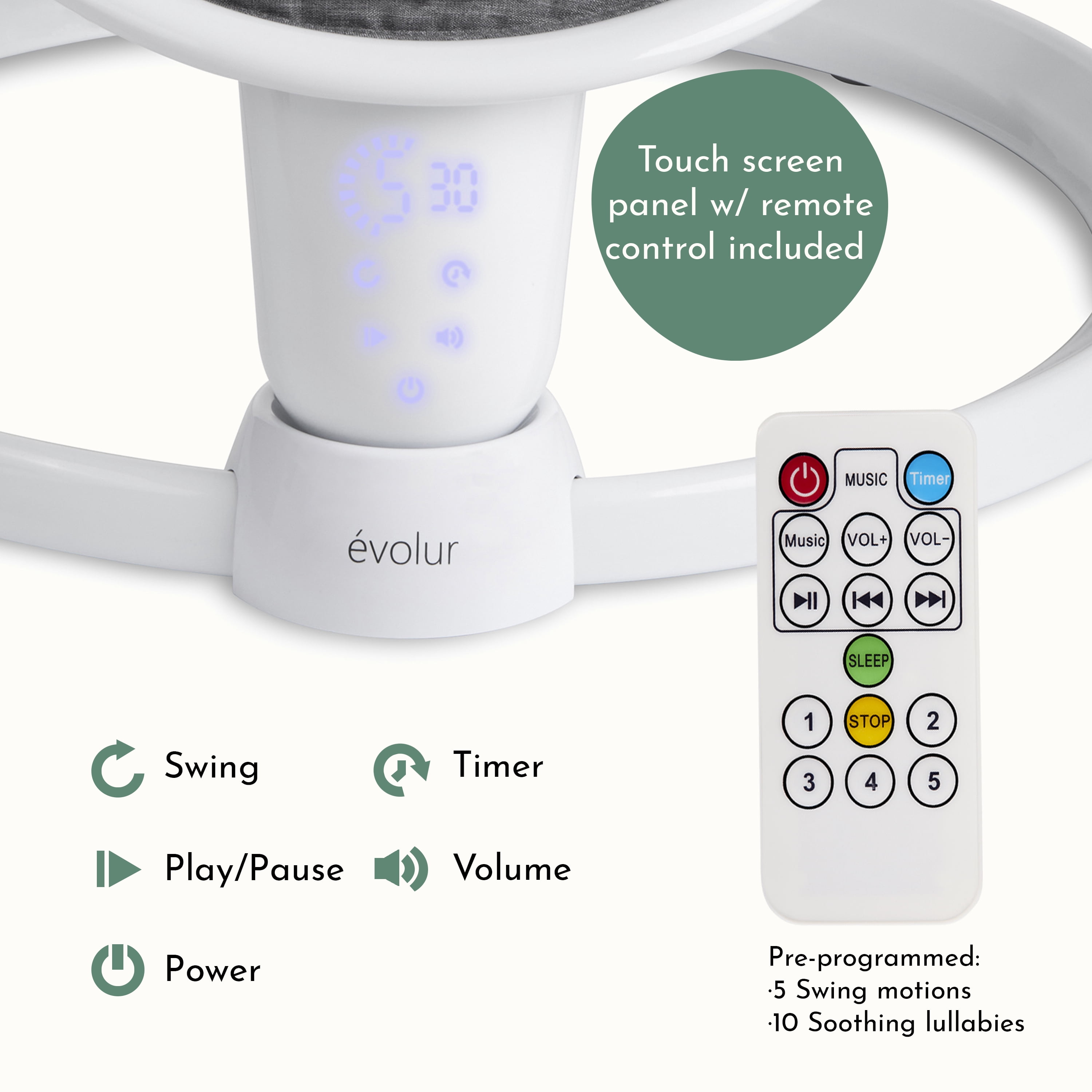 SootheSway Swing by Evolur, White