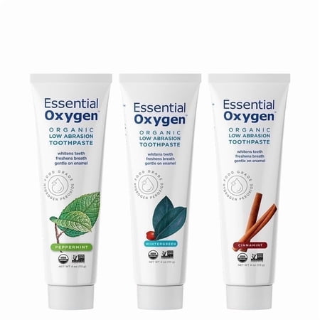 Essential Oxygen Certified Organic Toothpaste, for Whiter Teeth, Fresher Breath, Happier Gums, Tooth Sensitivity, Combo, 4 oz, Pack of 3