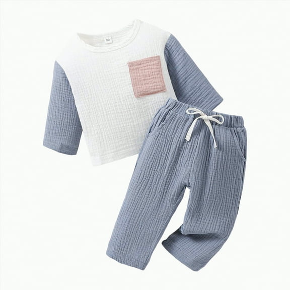 Toddler Boy Fall Clothes Baby Autumn Winter Round Neck Long Sleeve Pocket 6 12 18 24 Months Everyday Outfit Set 2 PC