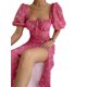 thumbnail image 3 of VISgogo Vestido de manga corta para mujer con estampado floral, correa de cuello cuadrado, versión dividida, ropa de verano VISgogo  moda, 3 of 5