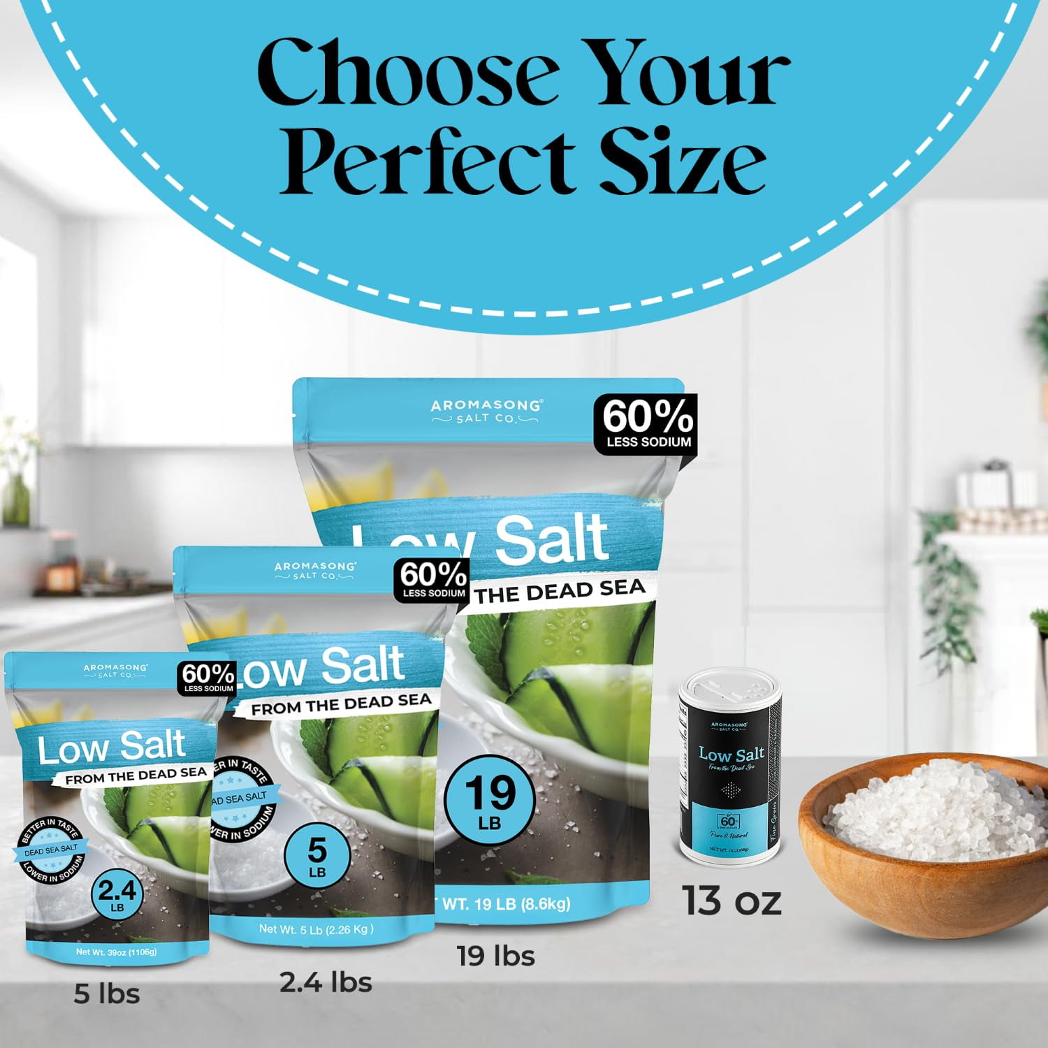 Aromasong Low Sodium Sea Salt  100% Natural 68% Less Sodium 5 lb Bag