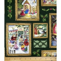 1 Yard - Bunny Christmas Frames on Green Cotton Fabric (Great for Quilting, Sewing, Craft Projects, Throw Pillows & More) 1 Yard X 44" Wide