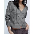 thumbnail image 2 of Women'S 2025 Spring Autumn Winter Short Cardigan Sweater Top Long Sleeve V-Neck Cardigan Jacket Casual Knitwear Grey M, 2 of 7