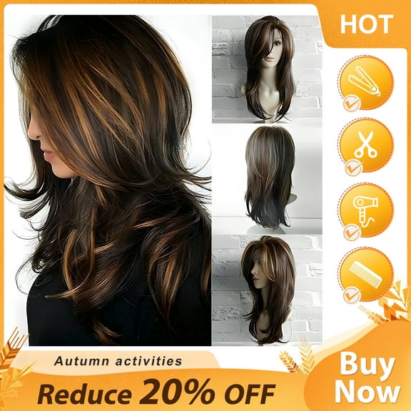 SUCS Hair Black Women's Wig High Quality Synthetic Silk 65CM Sexy Gradient Brown Party Long Wig