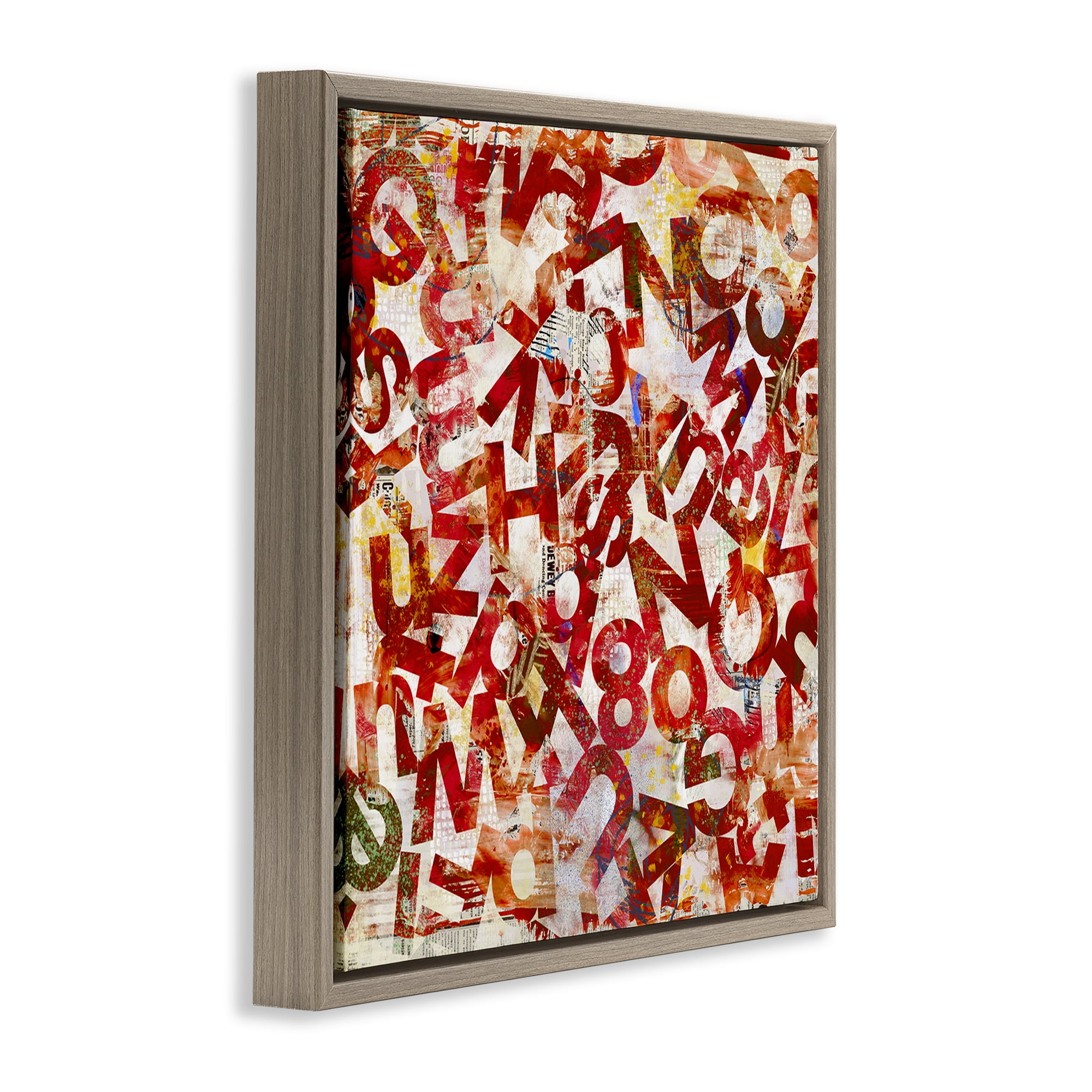 Stupell Industries Red Typography Collage Abstract Painting Brown Floater Framed Canvas Art Print Wall Art, 25 x 25