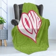 thumbnail image 4 of Groovy Soft Flannel Fleece Blanket, Heart Illustration on Paisley Background Centre of Love Nutrient Retro Design, Cozy Plush for Indoor and Outdoor Use, 60" x 80", Green White Pink, by Ambesonne, 4 of 5
