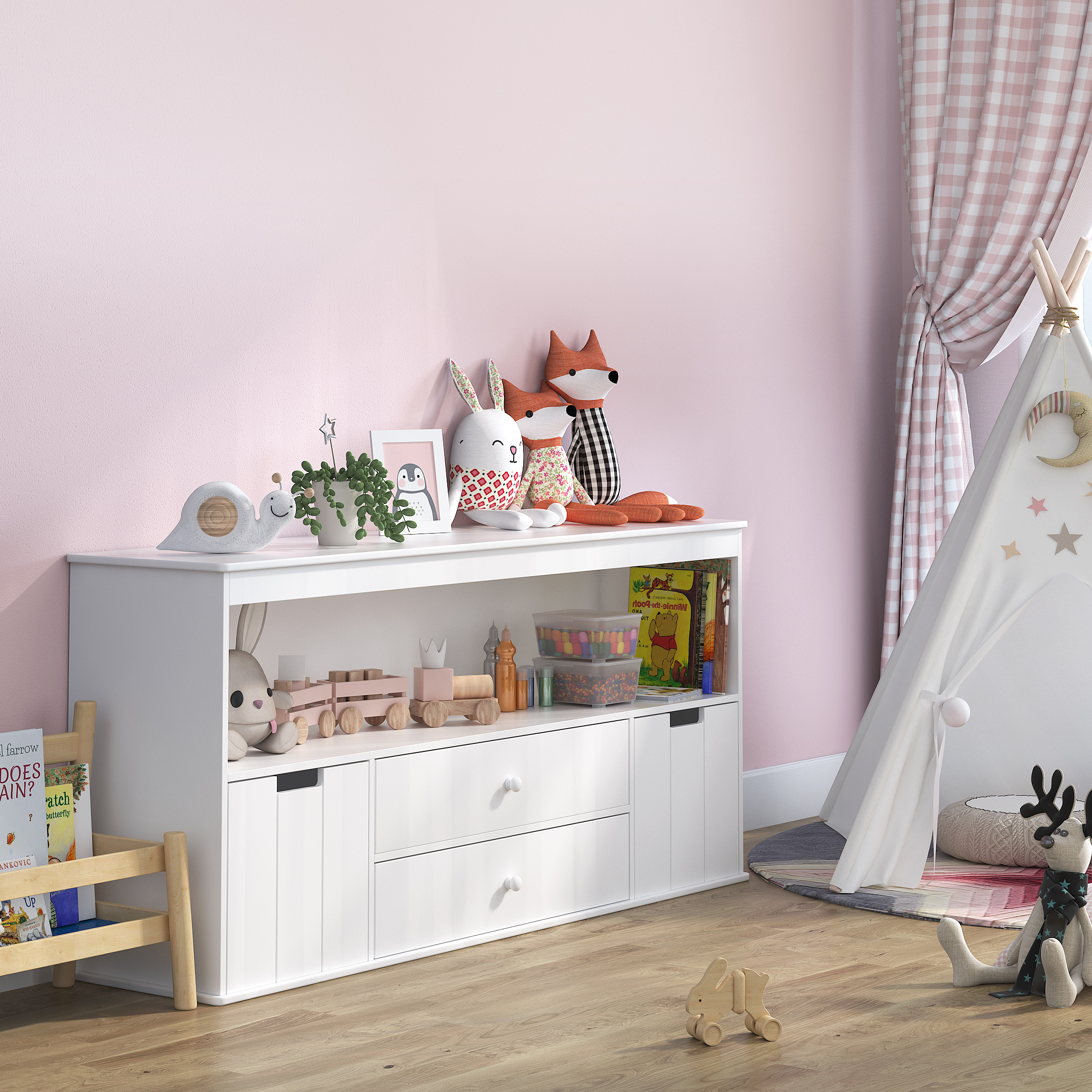 Ulifance Kids Toy Storage with 4 Drawers, White Wood Toddler