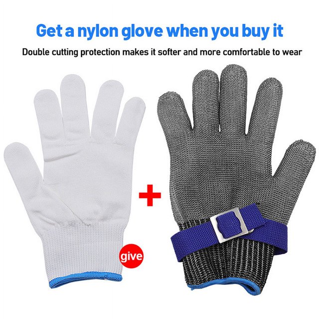 Guantes resistentes a cortes (XXL) Guantes de trabajo de seguridad de carnicero de alambre de acero inoxidable para cortar, rebanar, picar y pelar, con guante de nailon