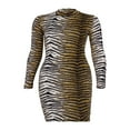 thumbnail image 4 of Robe Moulante Mini pour Femmes Imprimé Tigre Léopard Col Montant Manches Longues Robe Moulante Soirée Clubwear, 4 of 6