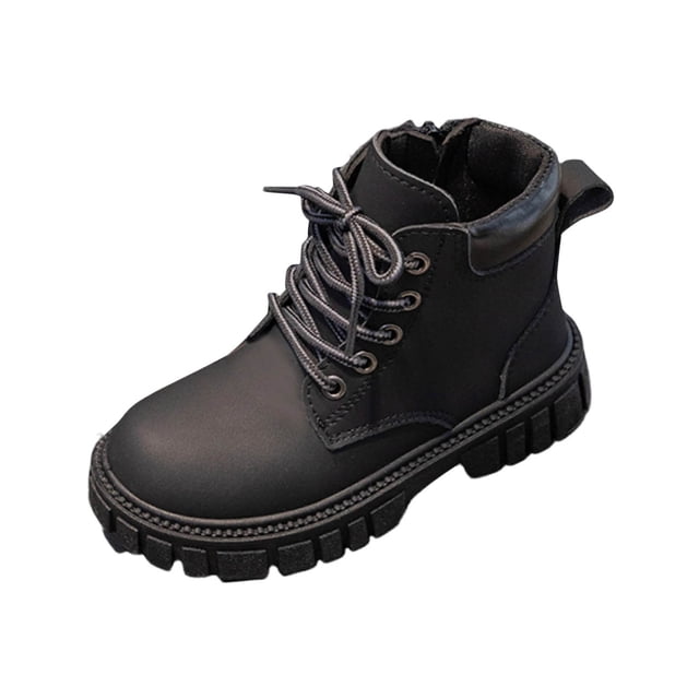 Children's Winter Solid Color Cropped Leather Boots British Style Boots