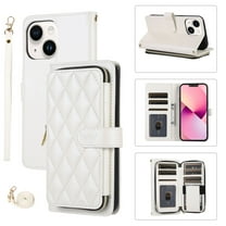 Crossbody Strap & Lanyard for iPhone 15 Case Wallet, with 10-Card Holder & 1 Bills Slot Soft PU Leather Magnetic Flip Folio Heavy Duty Protection Case for iPhone 15, White