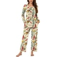 thumbnail image 2 of asdoklhq Women Christmas Pajamas Women Christmas Fashionable and Casual Loose Printed Round Neck Button Up Long Sleeved Pants Pajama Set Multicolor S, 2 of 7