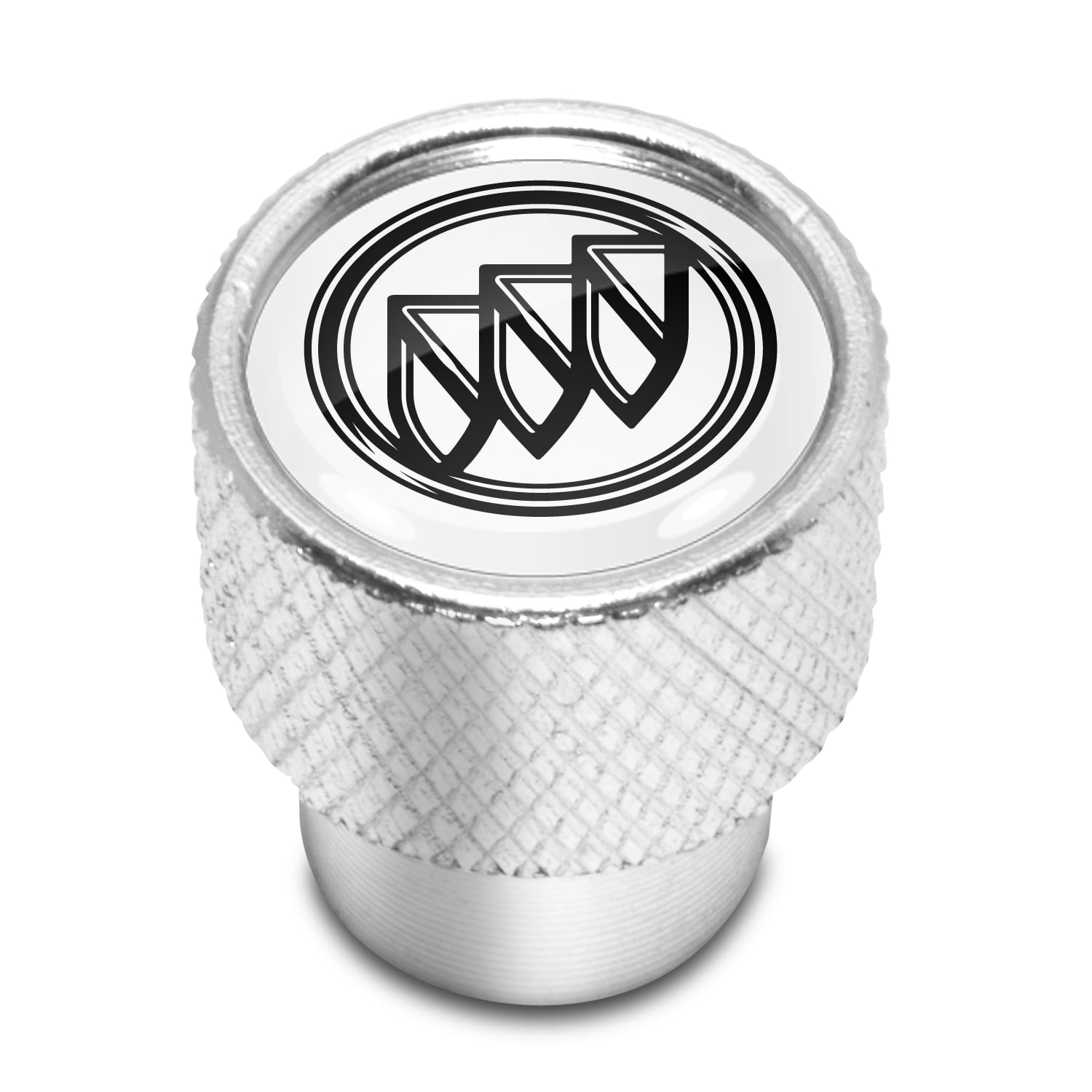 Buick Logo in White on Shining Silver Aluminum Tire Valve Stem Caps