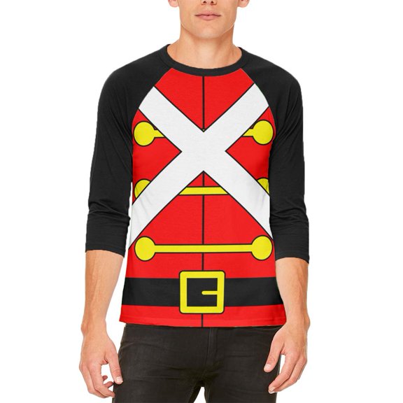 Christmas Toy Soldier Costume Mens Raglan T Shirt White-Black X-LG