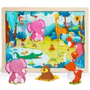 TOP BRIGHT 24 Pieces Puzzles for Kids Ages 3-8 Forest Animal Wooden Puzzle