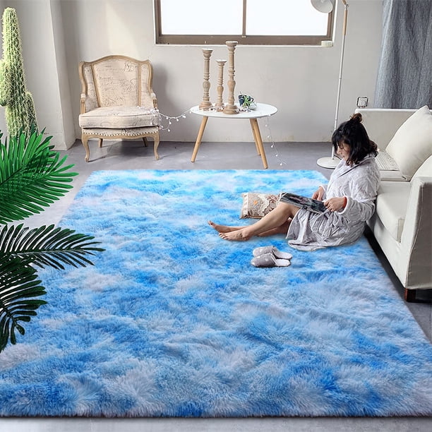 Alfombra DweIke 127x203cm de Peluche Suave Azul Antideslizante